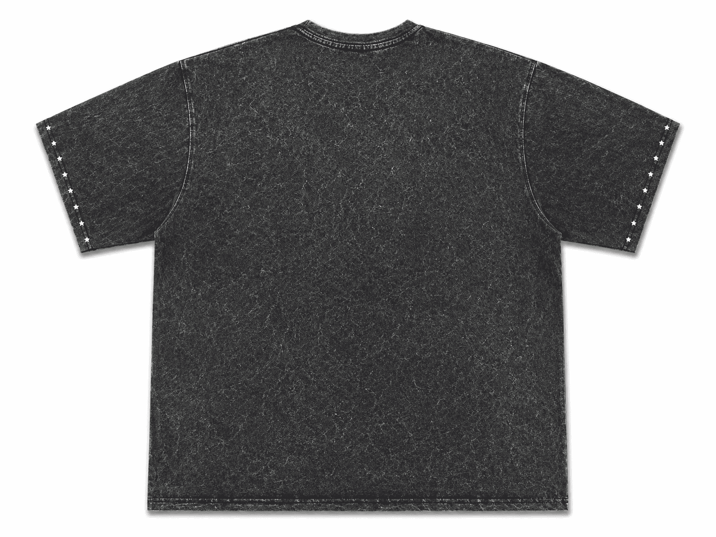 A dark gray mineral-wash short-sleeve t-shirt shown from the back, featuring white rivet details on the sleeve cuffs, set against a plain white background.