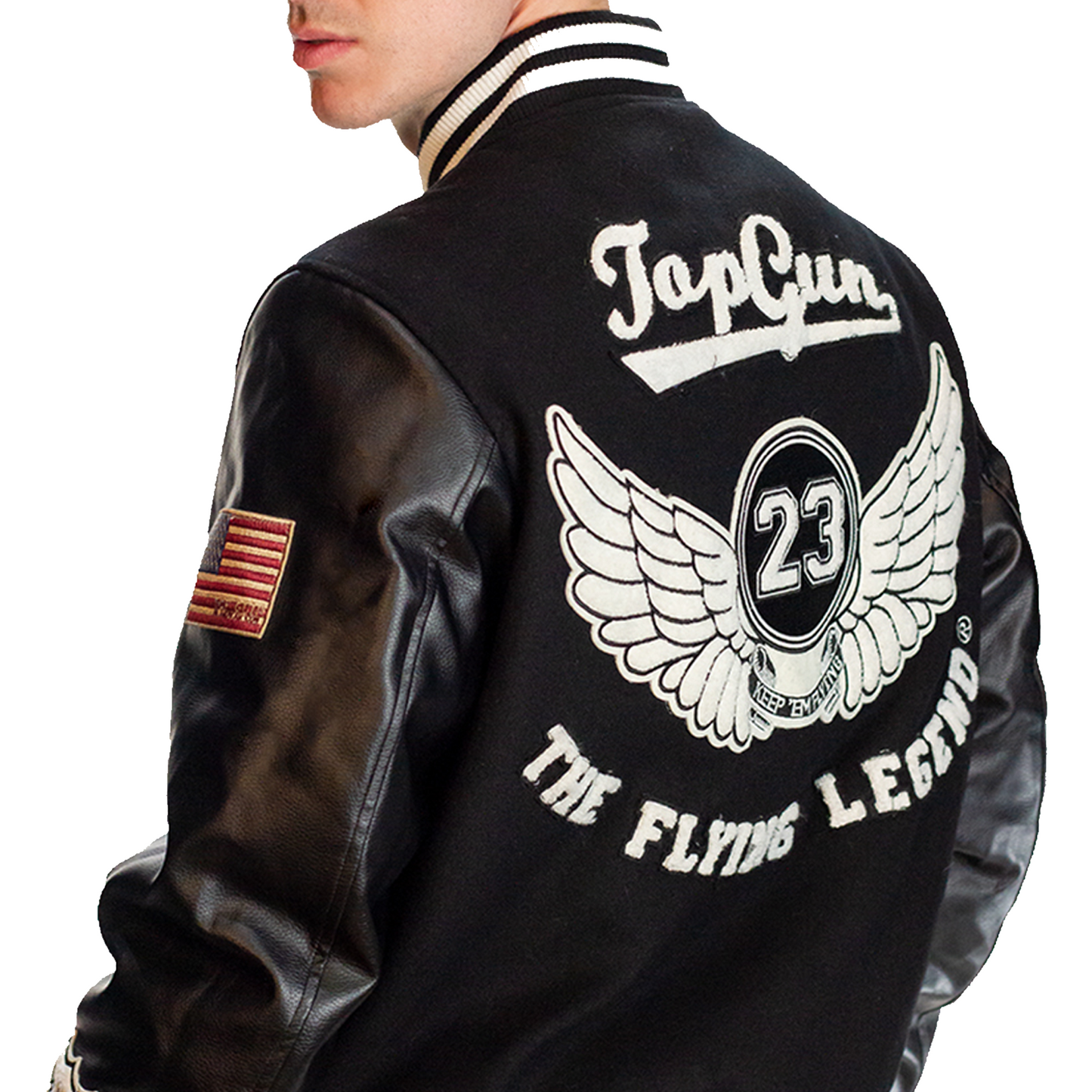 TOP GUN® MEN’S “THE FLYING LEGEND” VARSITY JACKET (BLACK) TG2137