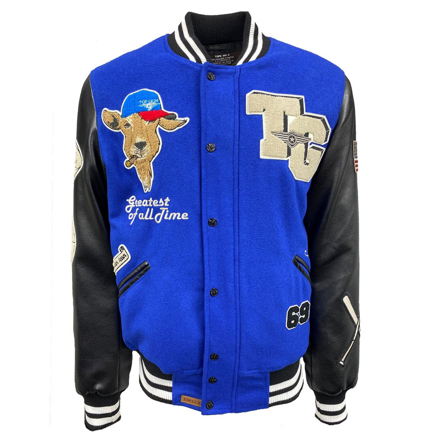 TOP GUN® MEN’S “GOAT” VARSITY JACKET (BLUE) TG2149