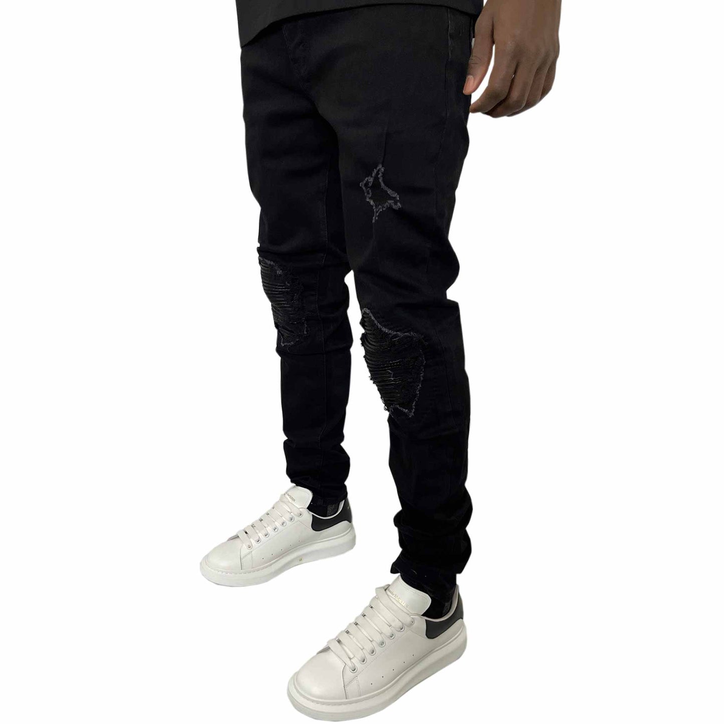 3704 STAY FLY LOW RISE BLACK RIPPED KNEE JEAN