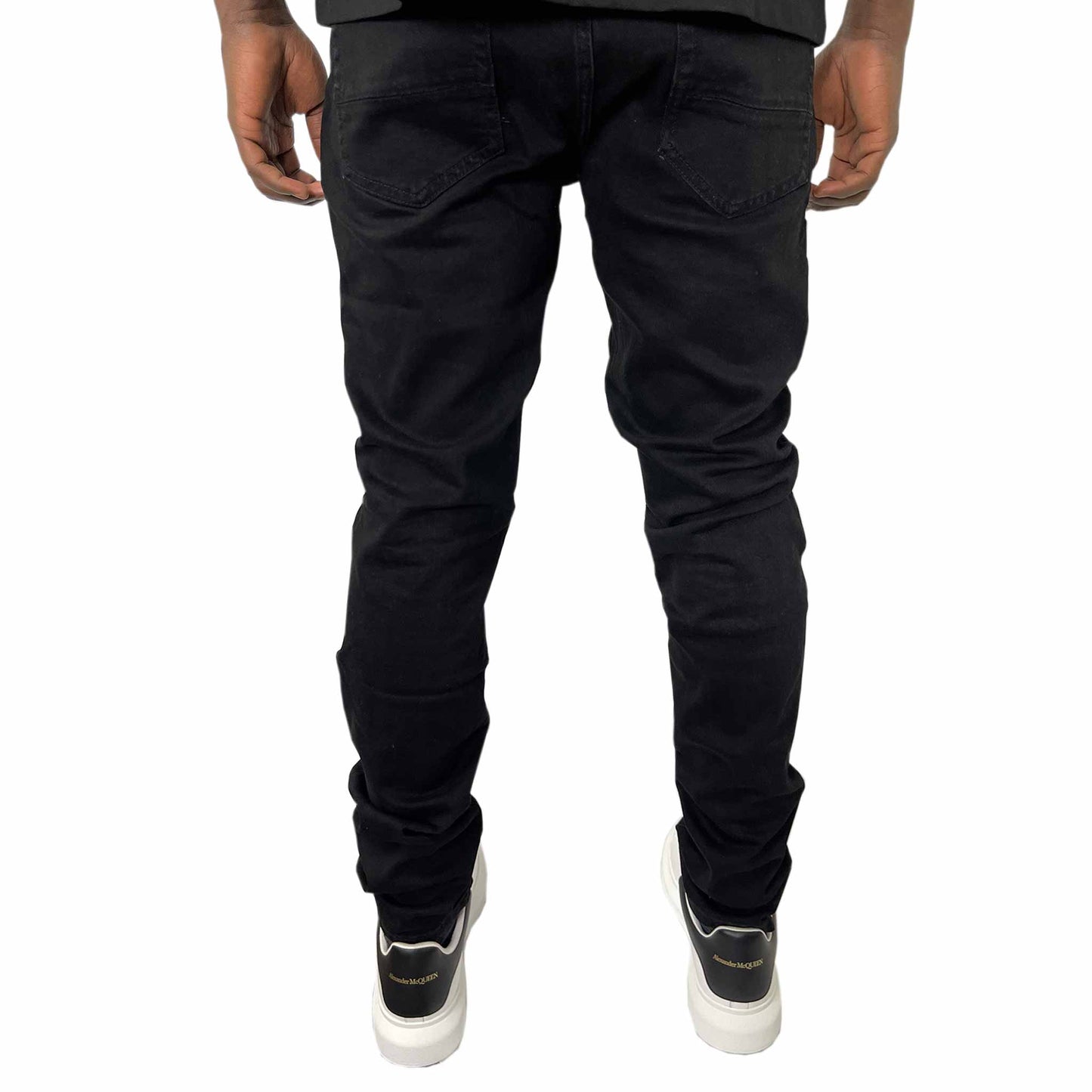 3704 STAY FLY LOW RISE BLACK RIPPED KNEE JEAN