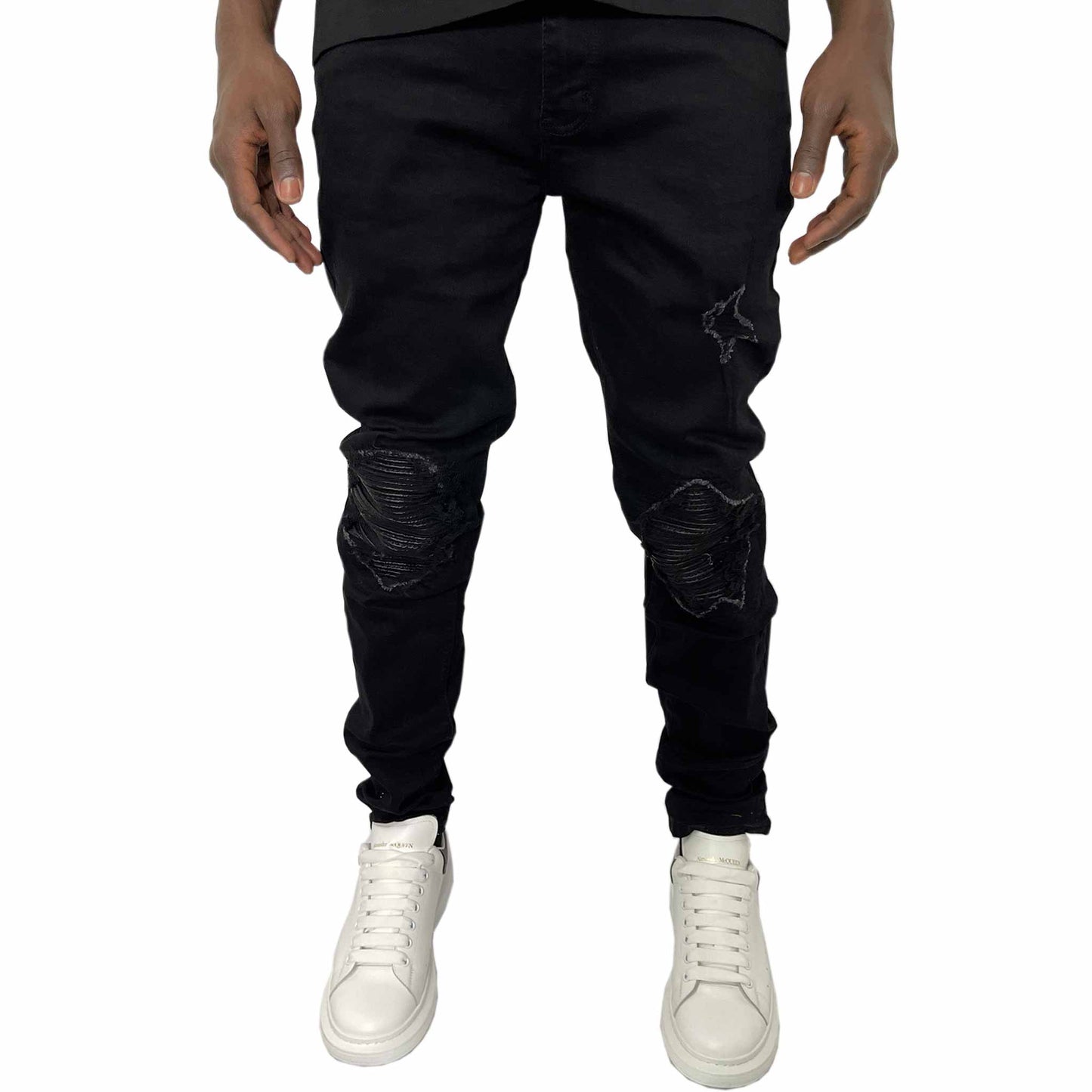 3704 STAY FLY LOW RISE BLACK RIPPED KNEE JEAN