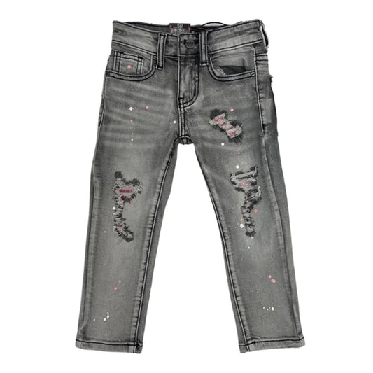 DENIMICITY RIP N REPAIR GREY WASH WITH PINK STITCH KIDS DENIM (DNM-K108KIDS)