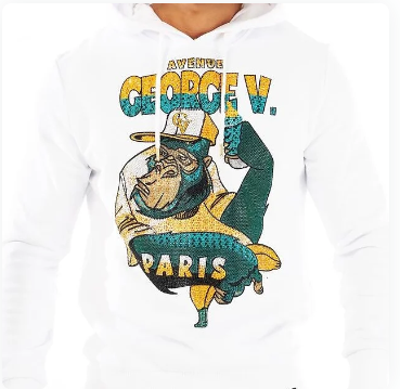 AVENUE GEORGE V COOL MONKEY HOODIE SWEATSHIRT (WHITE/CRYSTAL)