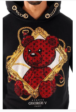 AVENUE GEORGE V MEN TEDDY HOODIE SWEATSHIRT (BLACK/RED) GV2313