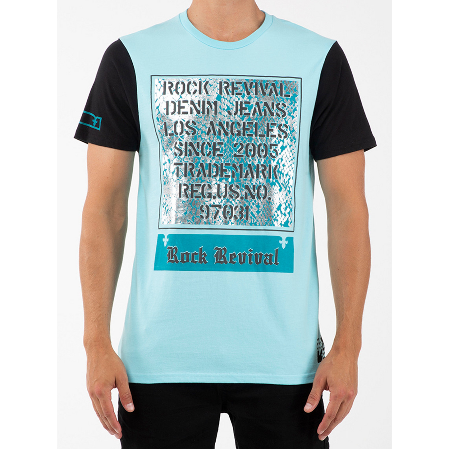 ROCK REVIVAL TURQUOISE COLORBLOCK GRAPHIC PRINT T-SHIRT