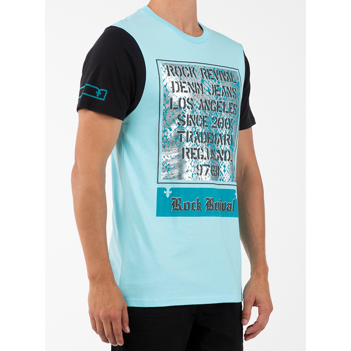 ROCK REVIVAL TURQUOISE COLORBLOCK GRAPHIC PRINT T-SHIRT