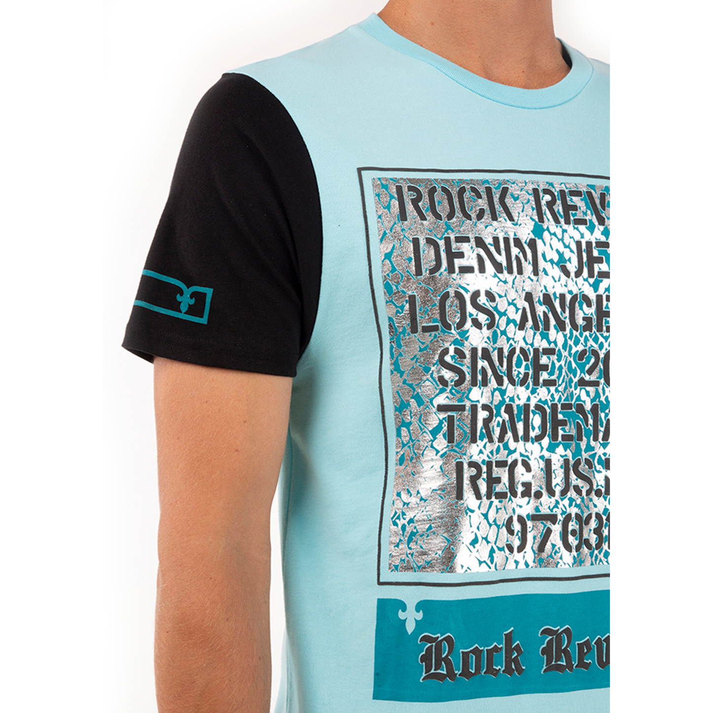 ROCK REVIVAL TURQUOISE COLORBLOCK GRAPHIC PRINT T-SHIRT