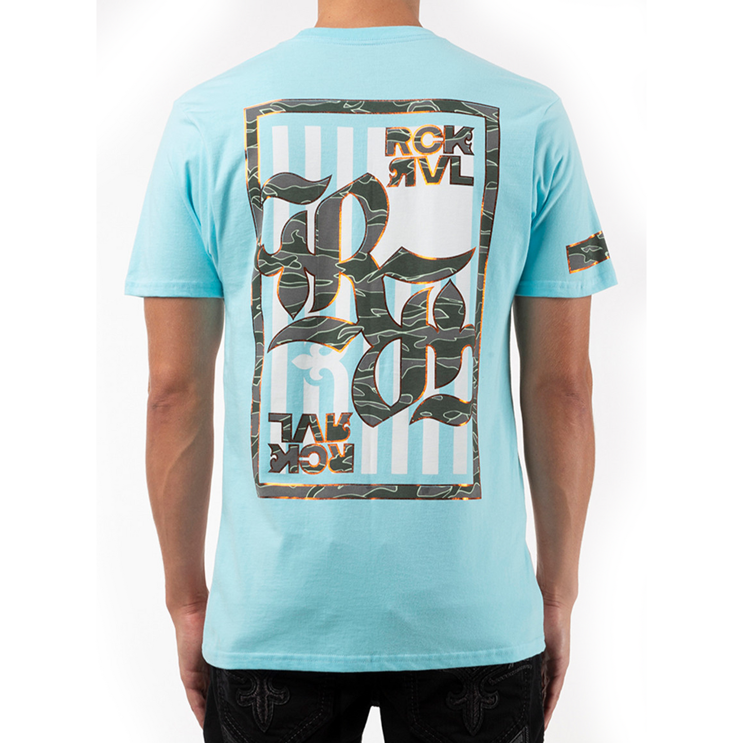 ROCK REVIVAL COLORBLOCK TURQUOISE & WHITE GRAPHIC T-SHIRT