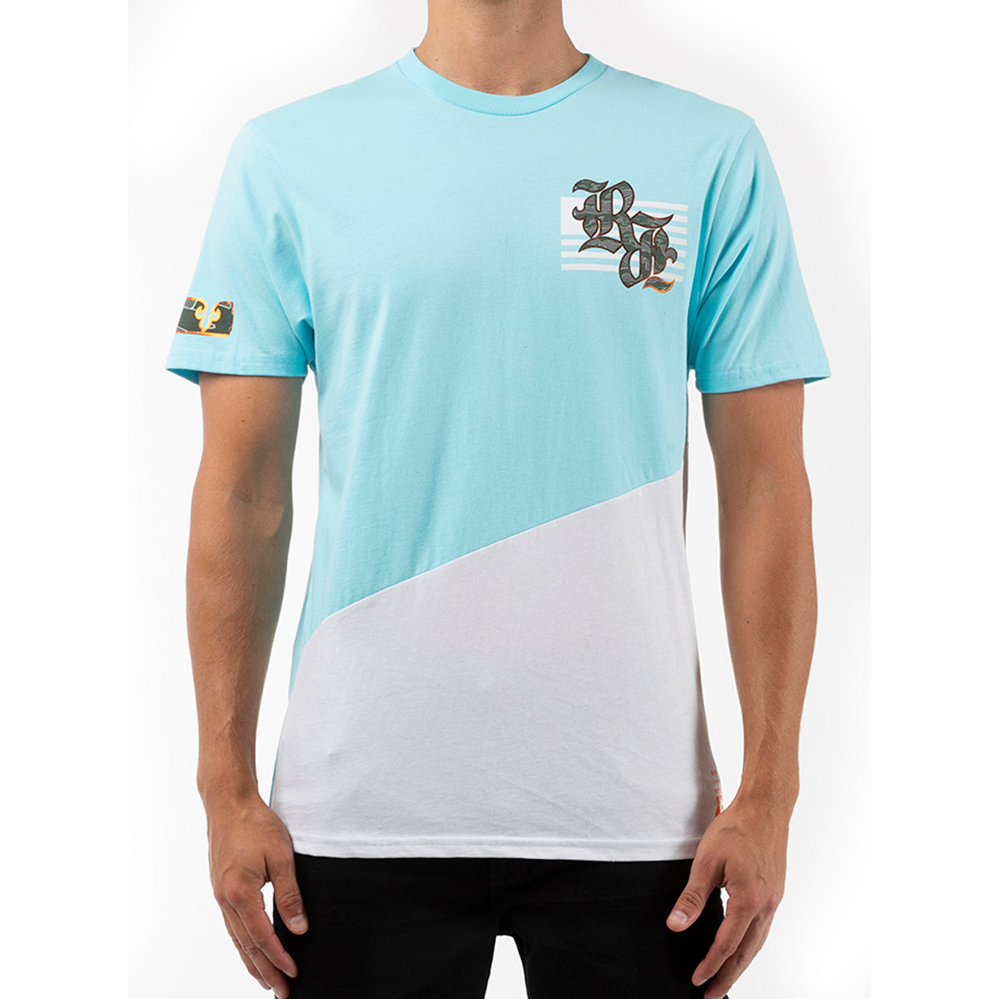 ROCK REVIVAL COLORBLOCK TURQUOISE & WHITE GRAPHIC T-SHIRT