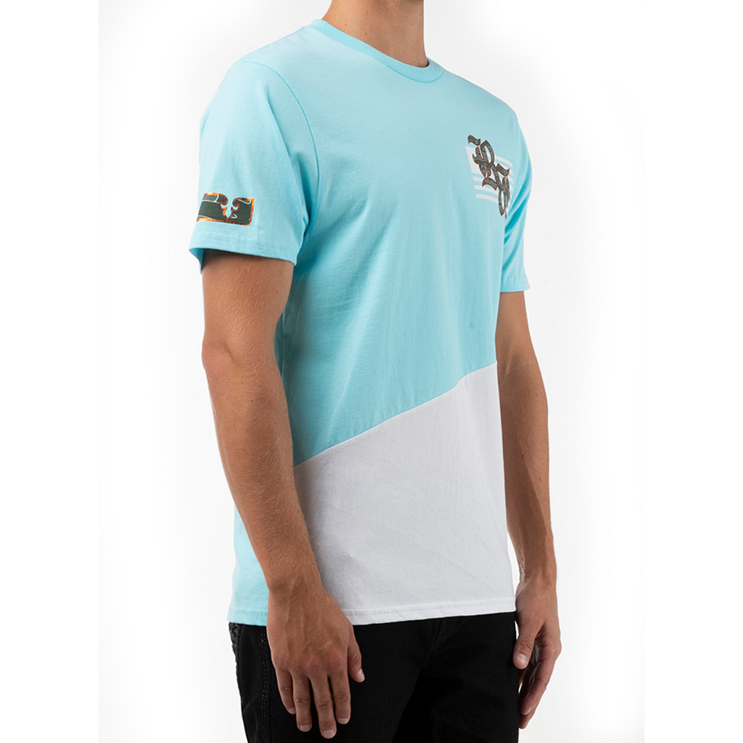 ROCK REVIVAL COLORBLOCK TURQUOISE & WHITE GRAPHIC T-SHIRT