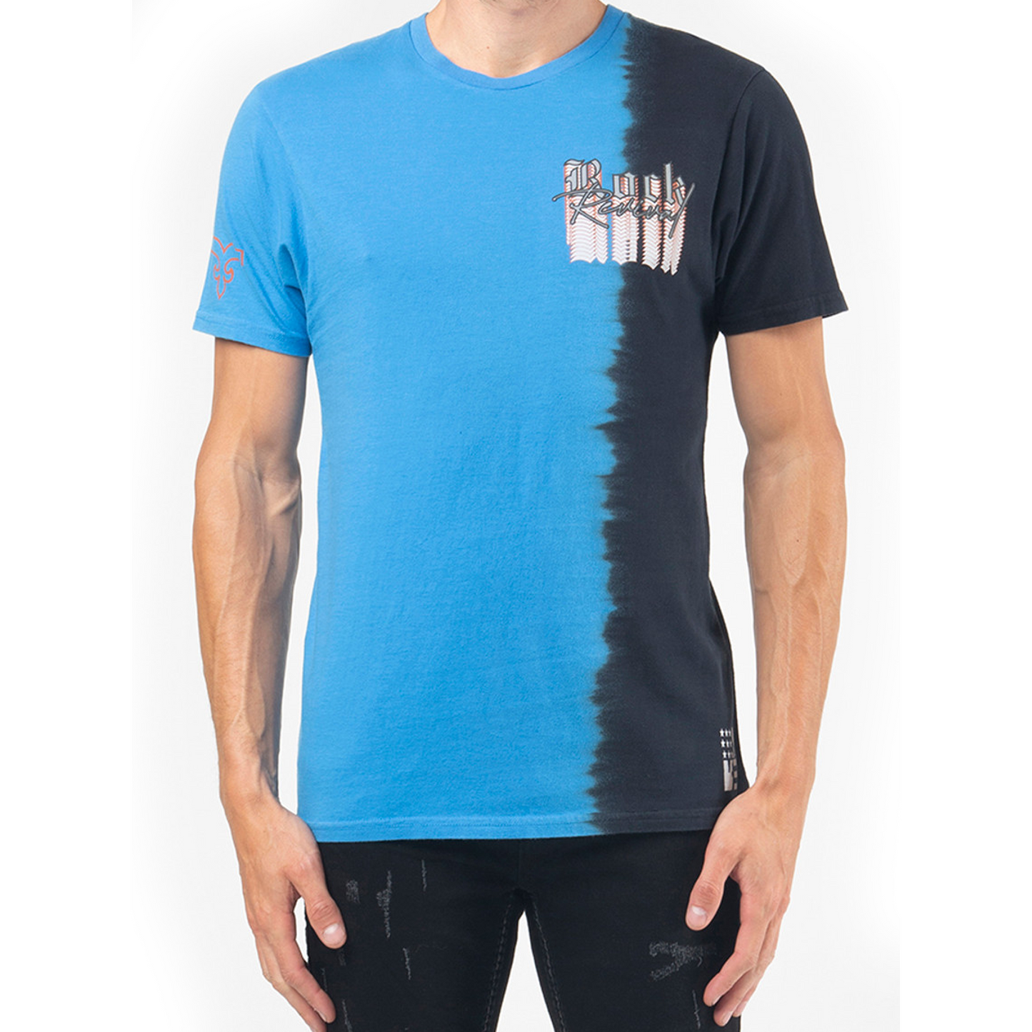 ROCK REVIVAL BLUE & BLACK OMBRE COLORBLOCK SHORT SLEEVE T-SHIRT