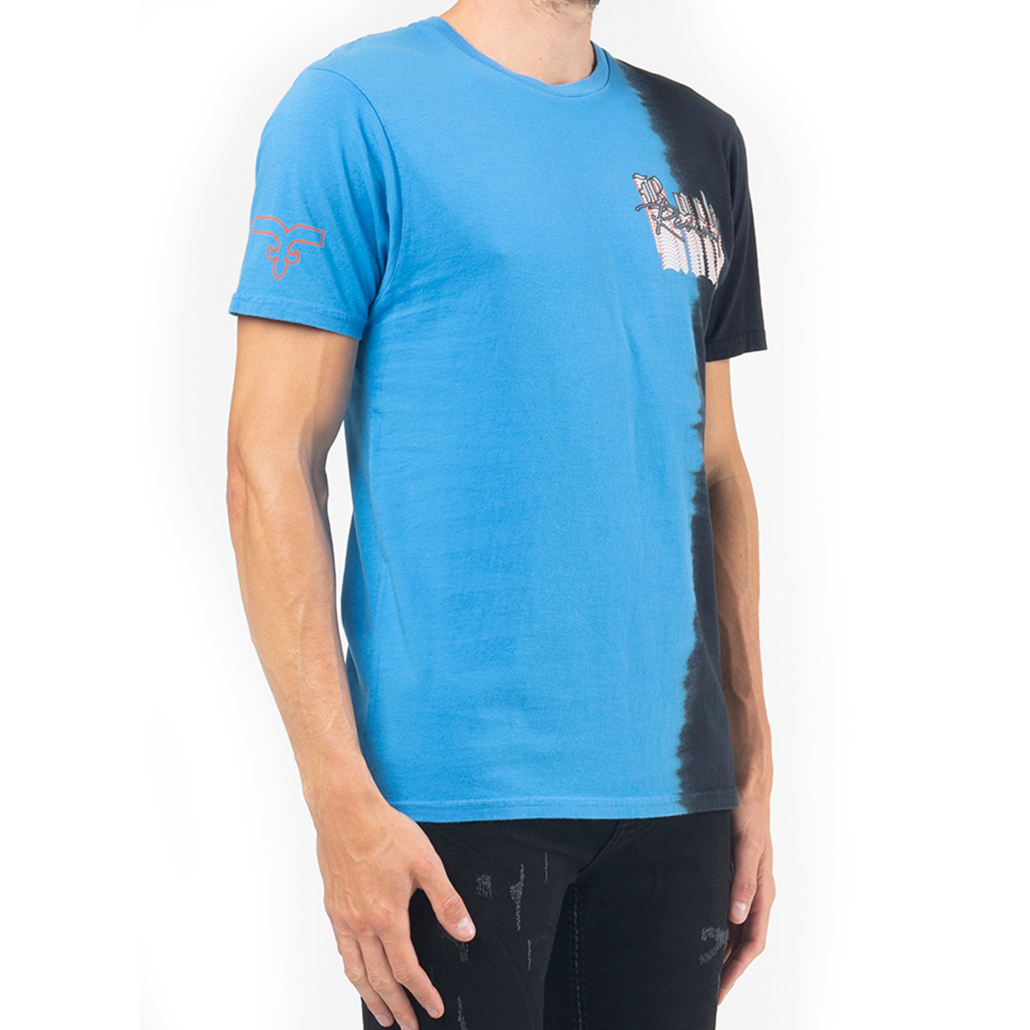 ROCK REVIVAL BLUE & BLACK OMBRE COLORBLOCK SHORT SLEEVE T-SHIRT