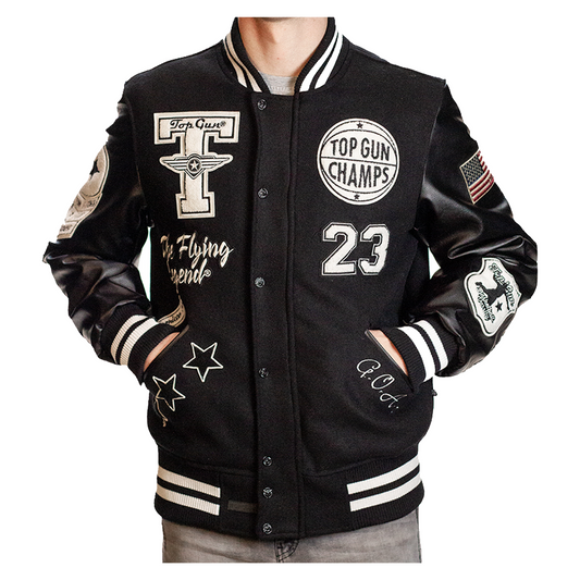 TOP GUN® MEN’S “THE FLYING LEGEND” VARSITY JACKET (BLACK) TG2137