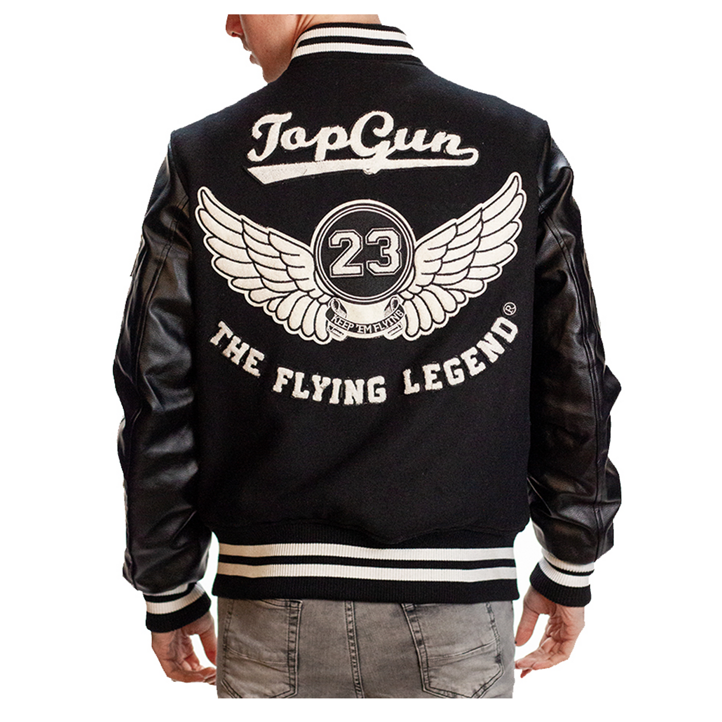 TOP GUN® MEN’S “THE FLYING LEGEND” VARSITY JACKET (BLACK) TG2137