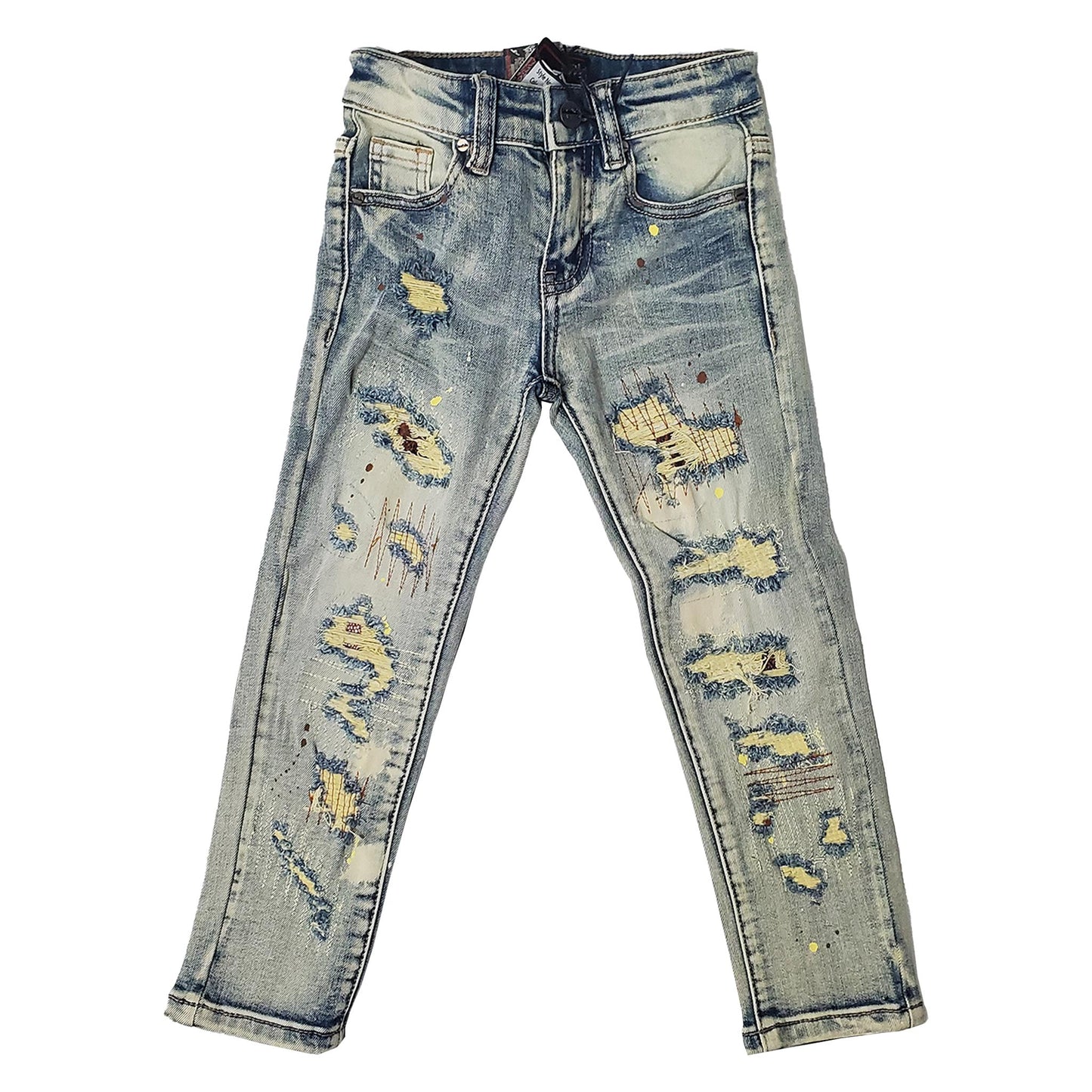 DENIMICITY RIP N REPAIR BLEACHED VINTAGE WASH WITH BROWN SNAKE STITCH KIDS (DNM-K121KIDS)