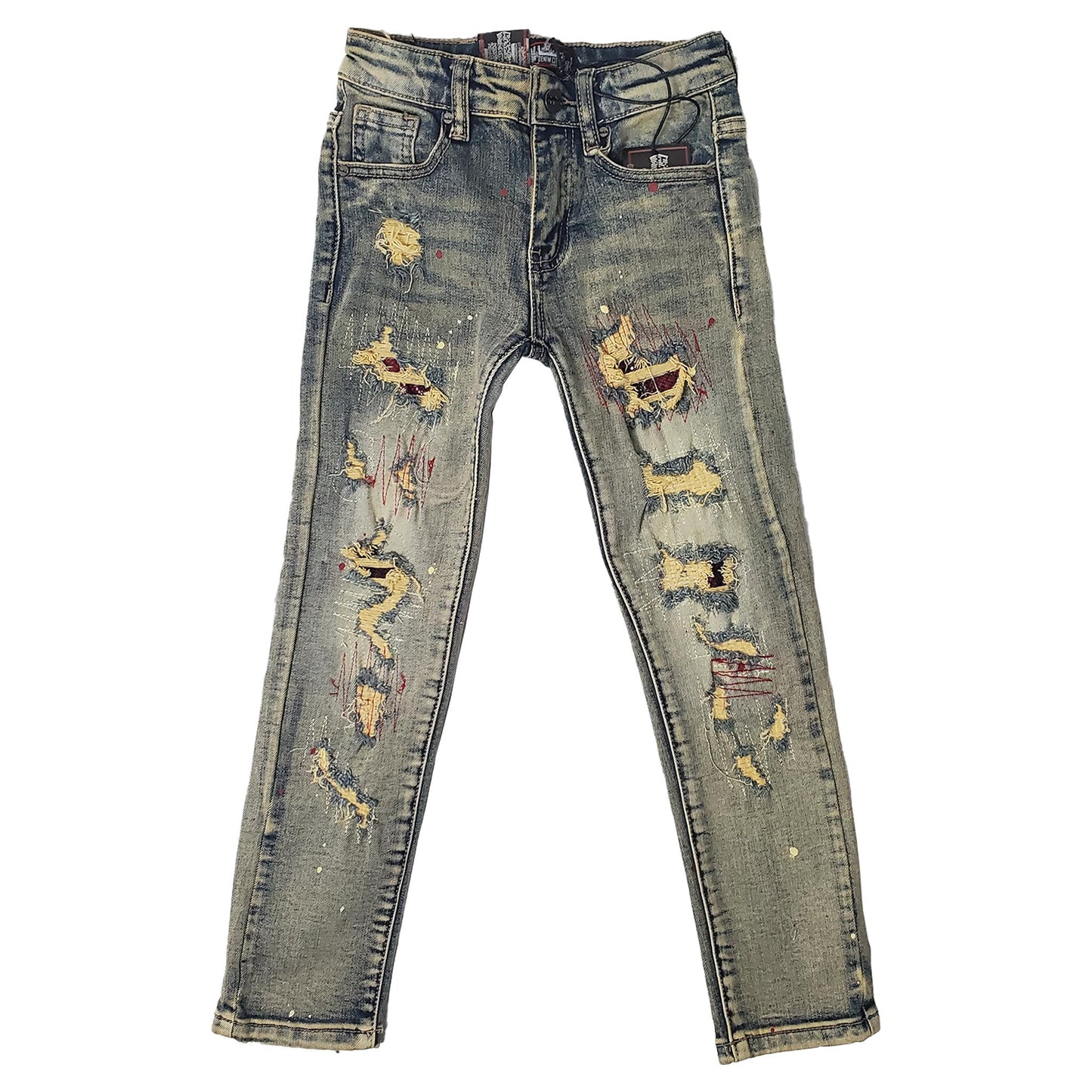 DENIMICITY RIP N REPAIR DARK VINTAGE BLUE WASH WITH BURGUNDY SNAKE STITCH KIDS (DNMK104KIDS)