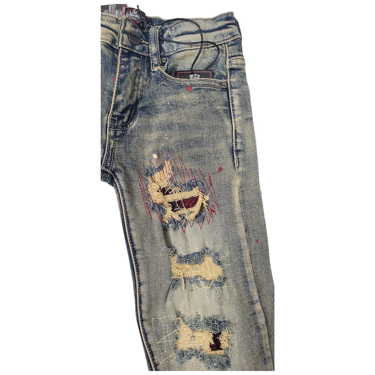 DENIMICITY RIP N REPAIR DARK VINTAGE BLUE WASH WITH BURGUNDY SNAKE STITCH KIDS (DNMK104KIDS)