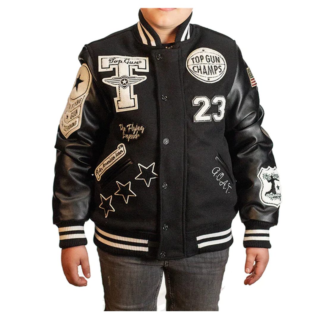 TOP GUN® KIDS FLYING LEGEND VARSITY JACKET TGK2237 (BLK)