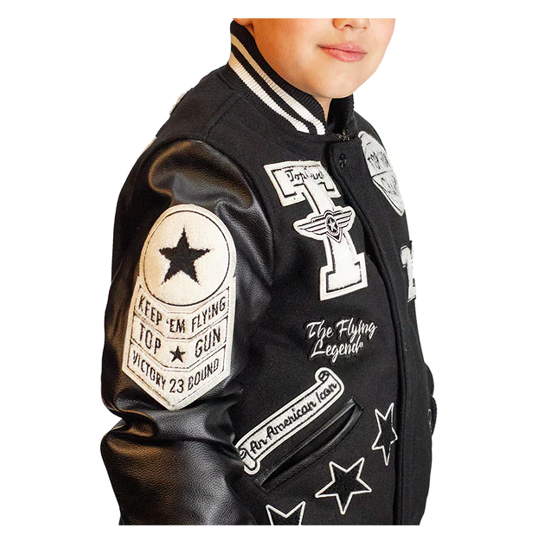 TOP GUN® KIDS FLYING LEGEND VARSITY JACKET TGK2237 (BLK)