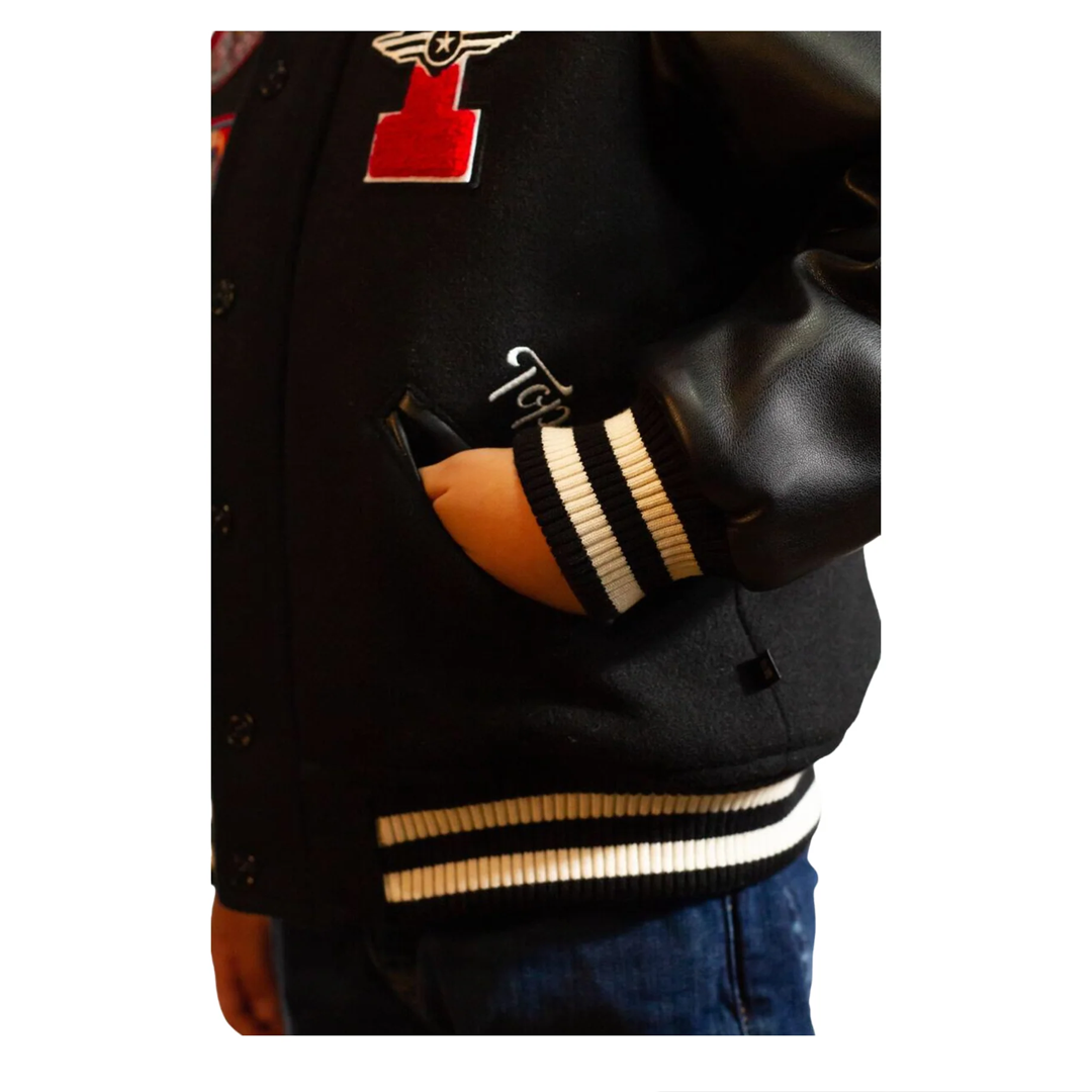 TOP GUN® KIDS "MILITARY BROTHERS" VARSITY JACKET TGK2244 (BLK)