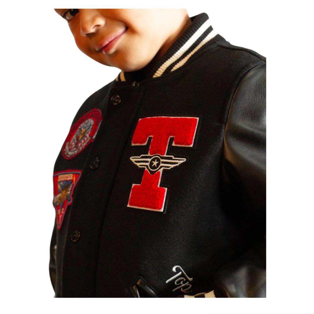 TOP GUN® KIDS "MILITARY BROTHERS" VARSITY JACKET TGK2244 (BLK)