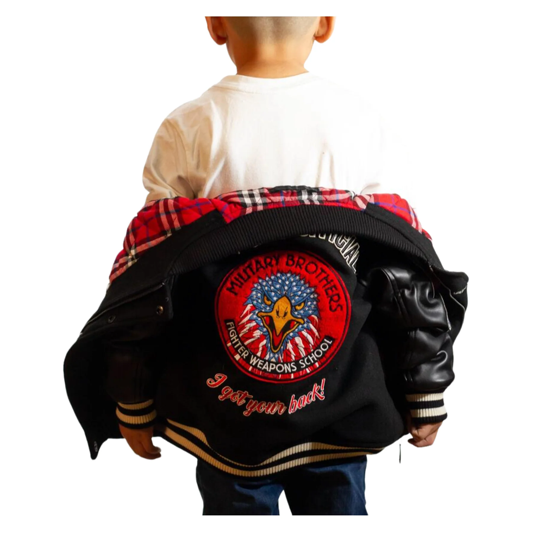 TOP GUN® KIDS "MILITARY BROTHERS" VARSITY JACKET TGK2244 (BLK)