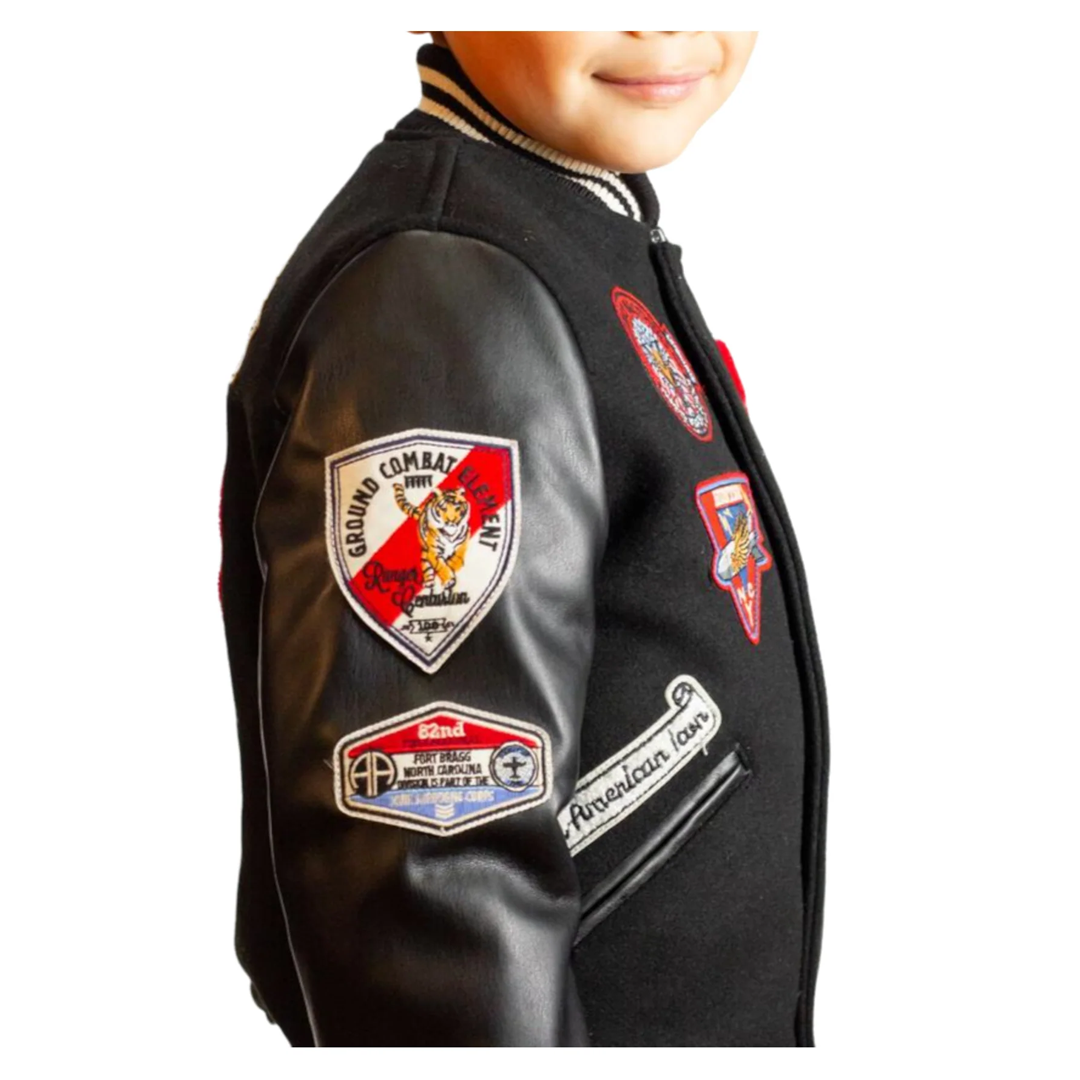 TOP GUN® KIDS "MILITARY BROTHERS" VARSITY JACKET TGK2244 (BLK)