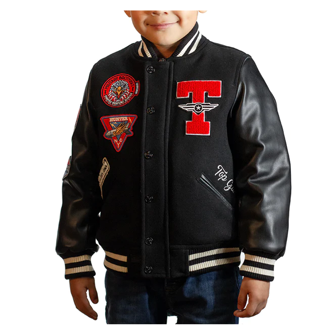 TOP GUN® KIDS "MILITARY BROTHERS" VARSITY JACKET TGK2244 (BLK)