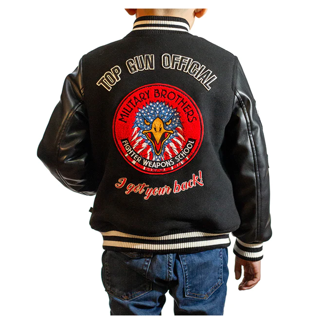 TOP GUN® KIDS "MILITARY BROTHERS" VARSITY JACKET TGK2244 (BLK)