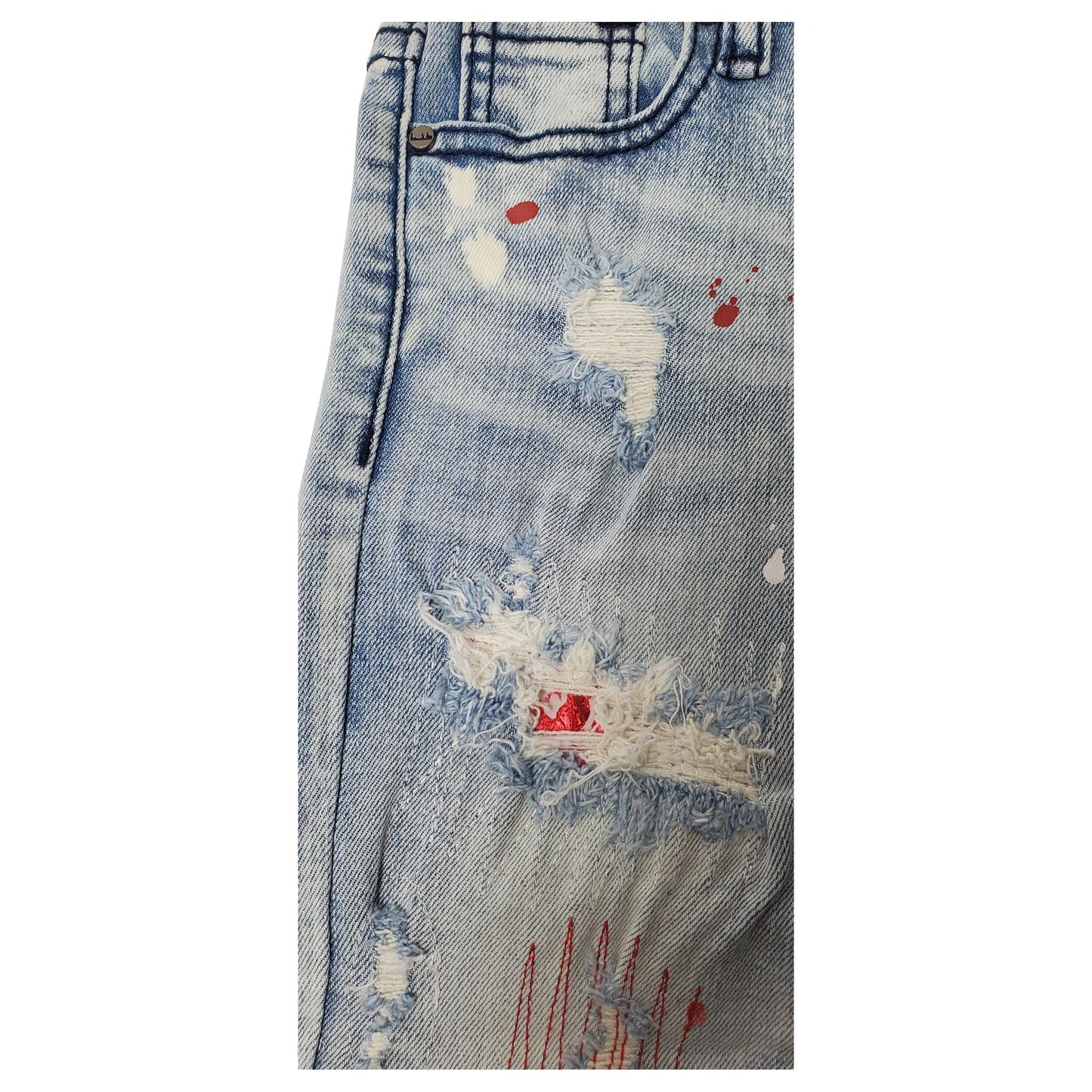 DENIMICITY RIP N REPAIR BLEACHED LIGHT BLUE WASH WITH REDSNAKE STITCH KIDS