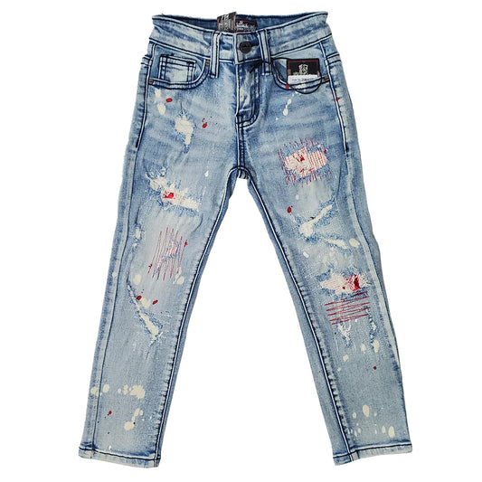 DENIMICITY RIP N REPAIR BLEACHED LIGHT BLUE WASH WITH REDSNAKE STITCH KIDS