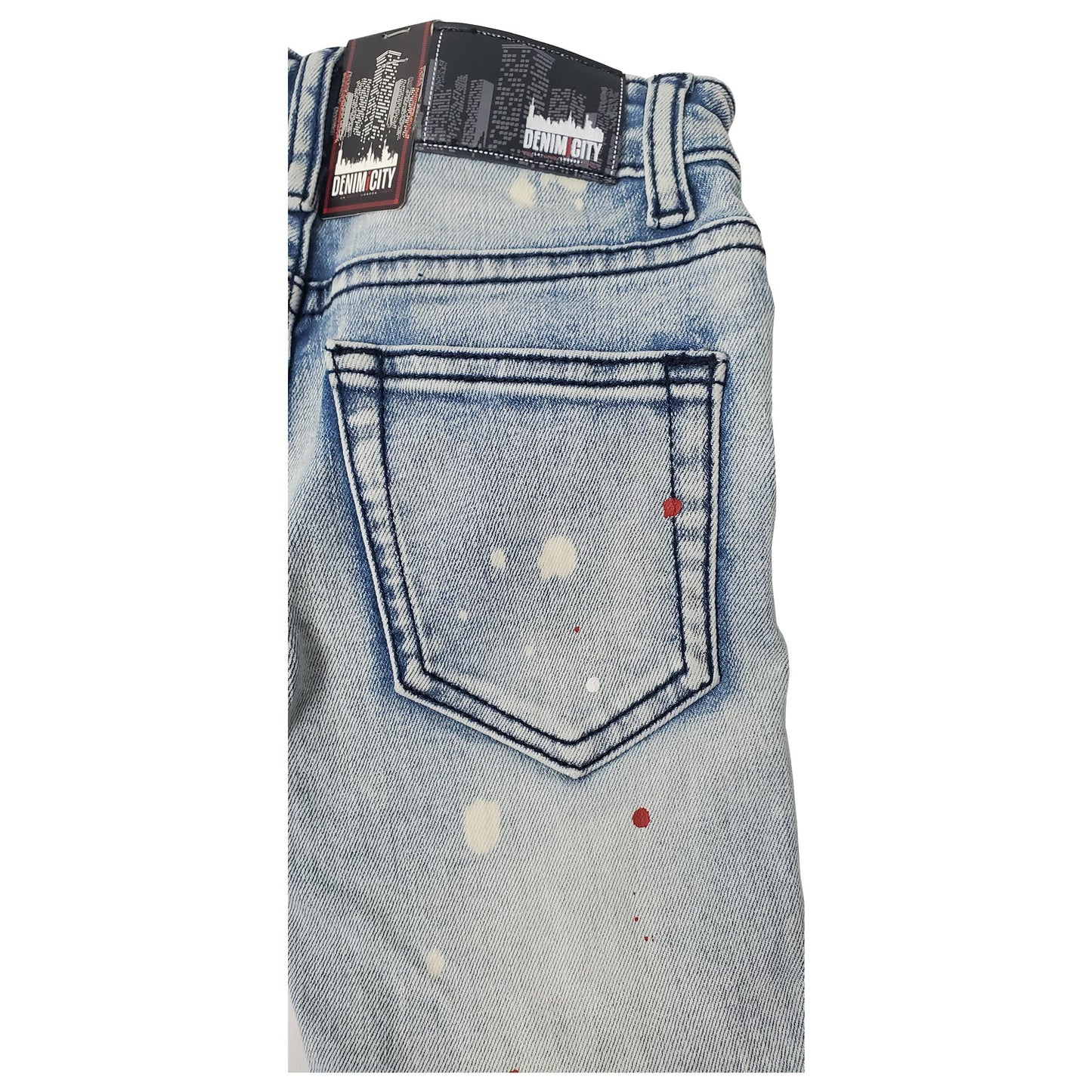 DENIMICITY RIP N REPAIR BLEACHED LIGHT BLUE WASH WITH REDSNAKE STITCH KIDS