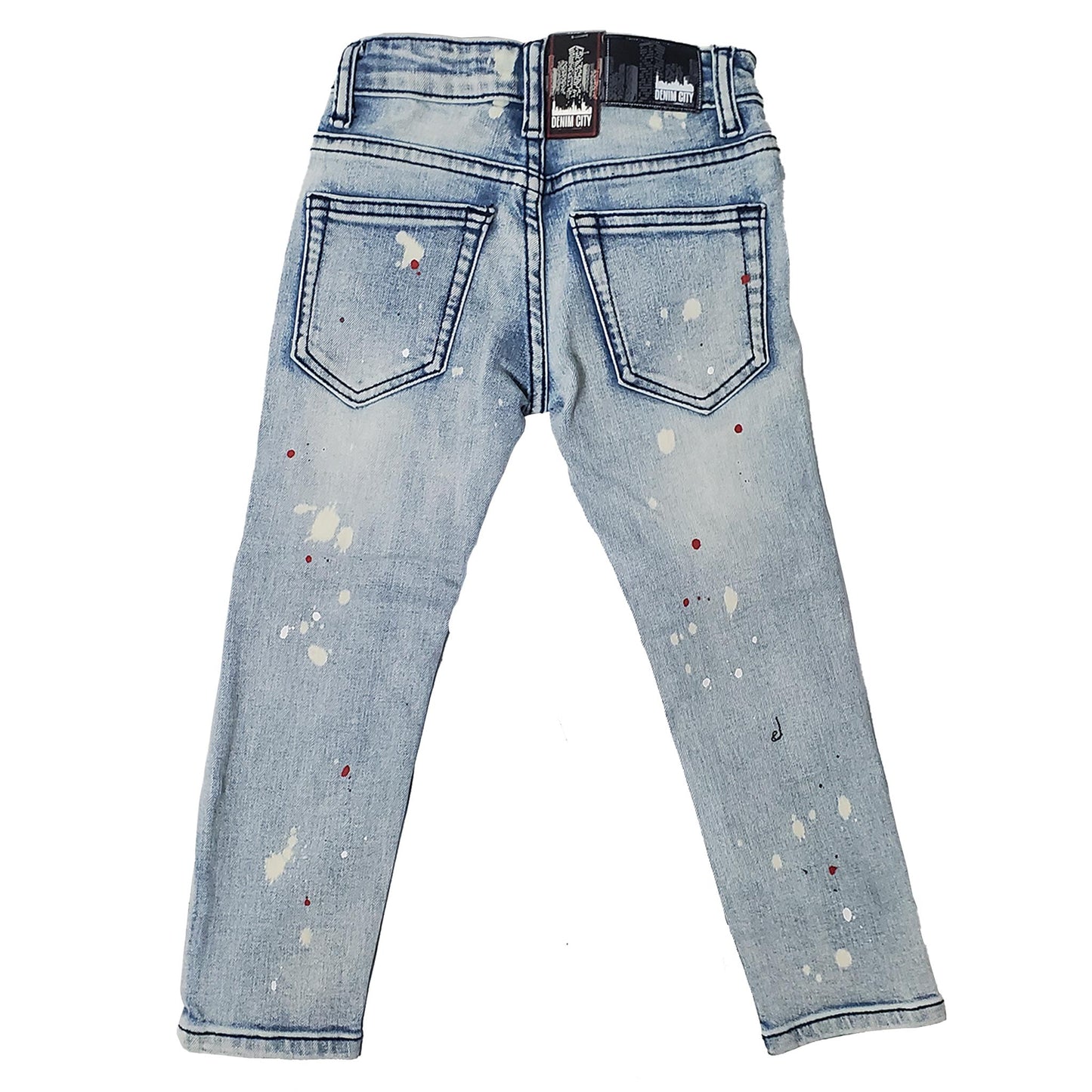 DENIMICITY RIP N REPAIR BLEACHED LIGHT BLUE WASH WITH REDSNAKE STITCH KIDS