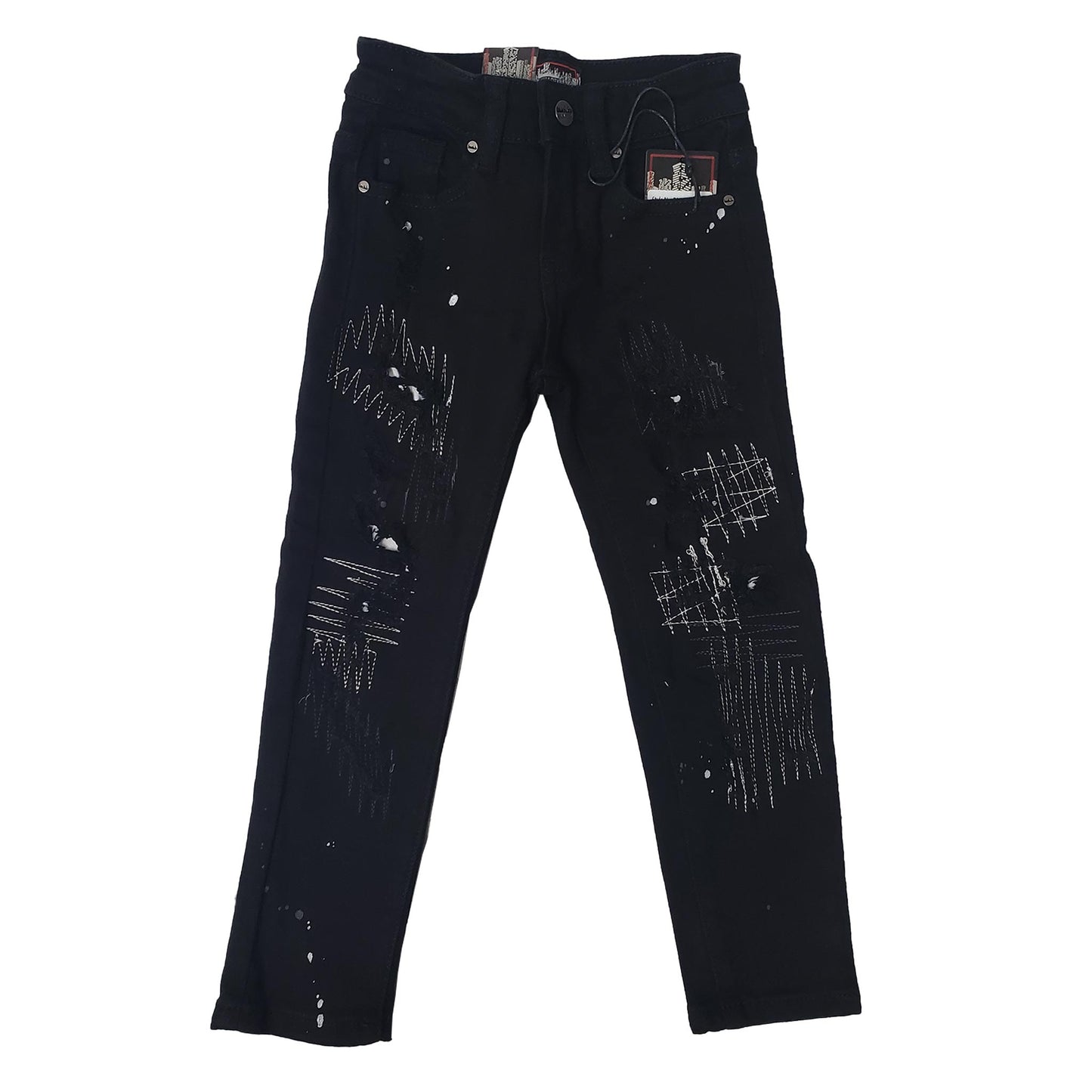 DENIMICITY RIP N REPAIR JET BLACK WASH WITH WHITE STITCH KIDS (DNM-K079KIDS)