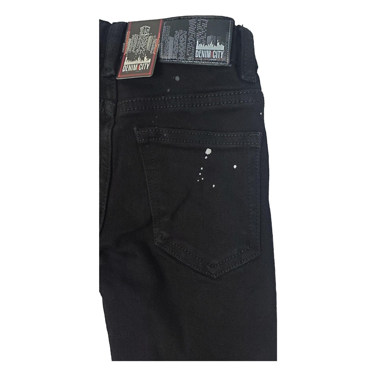 DENIMICITY RIP N REPAIR JET BLACK WASH WITH WHITE STITCH KIDS (DNM-K079KIDS)