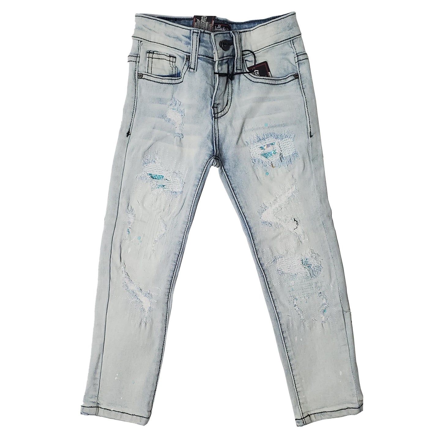 DENIMICITY RIP N REPAIR LIGHT BLUE WASH WITH TEAL SNAKE STITCH KIDS (DNM-K106KIDS)