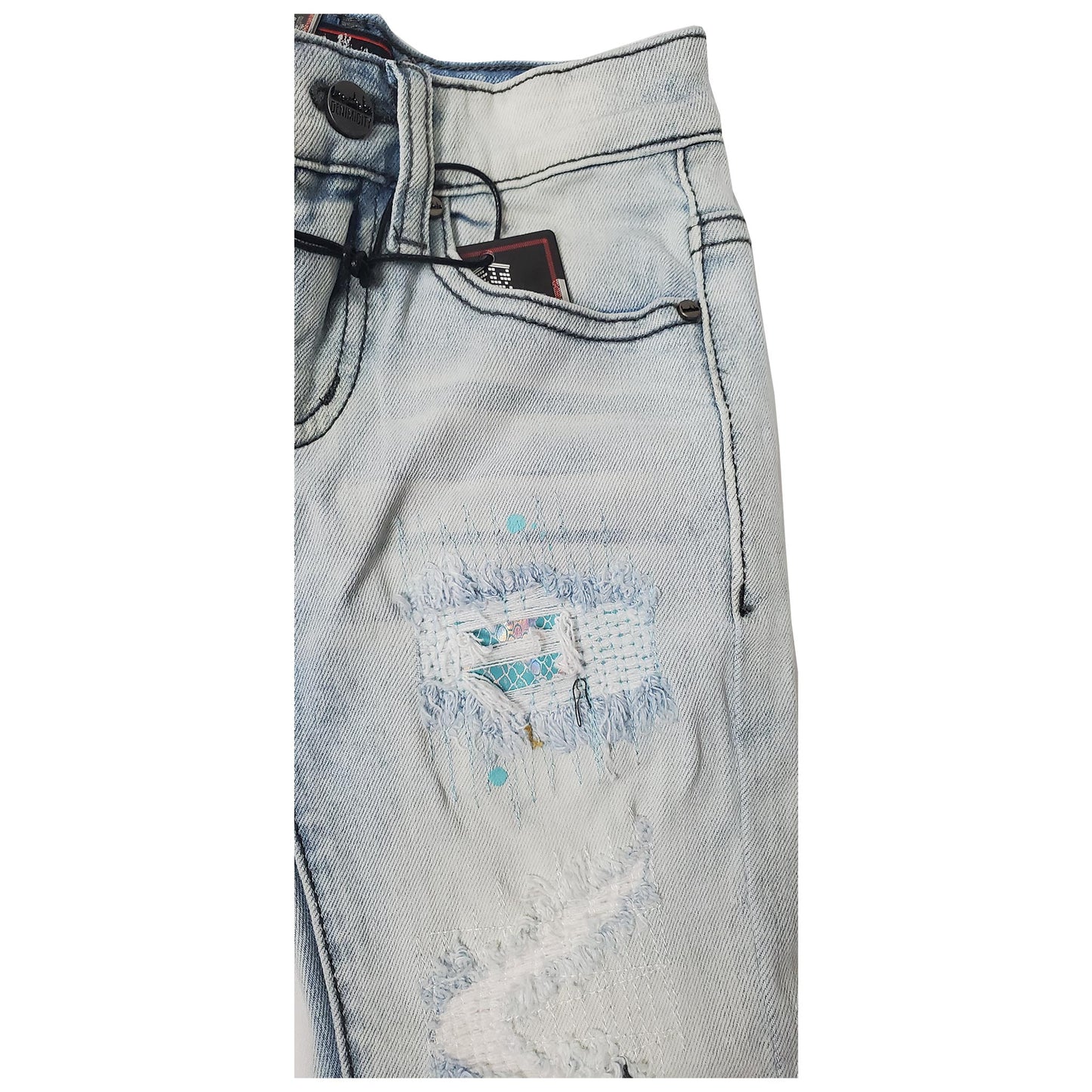 DENIMICITY RIP N REPAIR LIGHT BLUE WASH WITH TEAL SNAKE STITCH KIDS (DNM-K106KIDS)