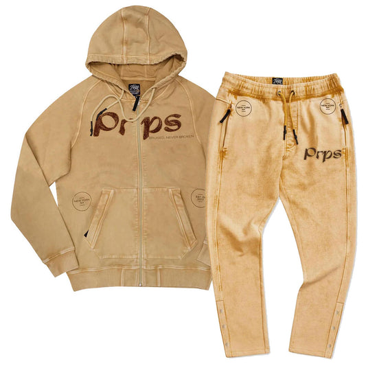 PRPS SYSTEM FULL ZIP HOODIE AND SWEATPANTS SET (CROISSANT)