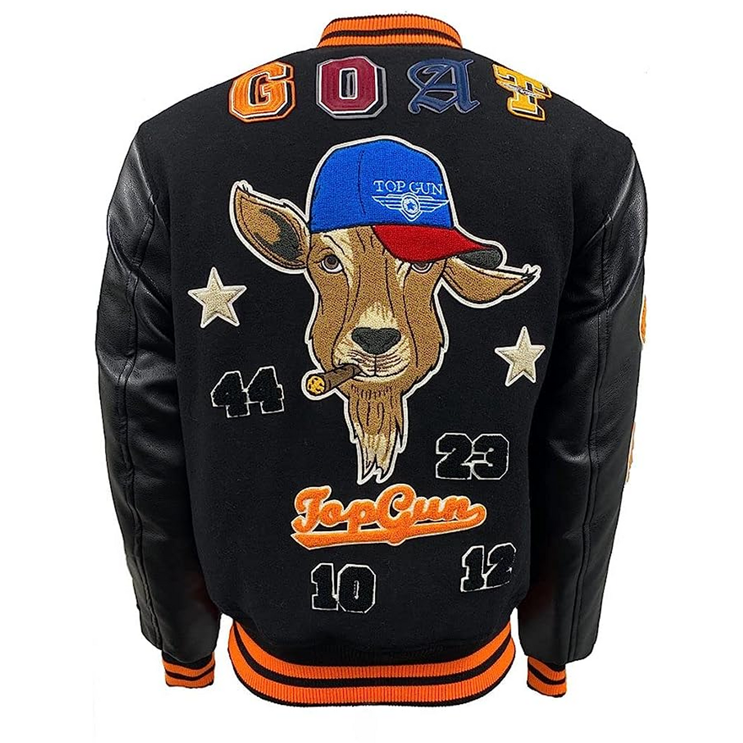 TOP GUN® MEN’S “GOAT” VARSITY JACKET (BLACK/ORANGE) TG2149