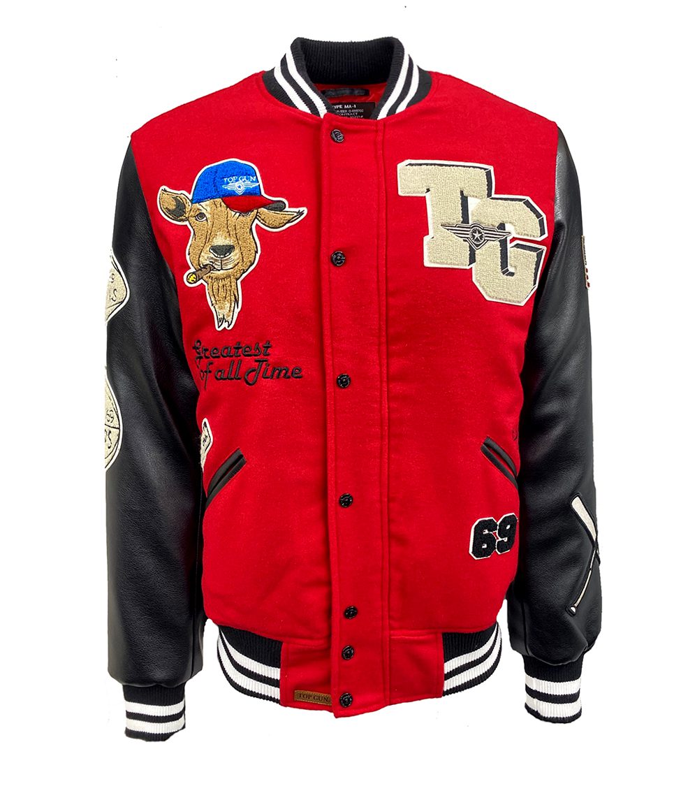 TOP GUN® MEN’S “GOAT” VARSITY JACKET (RED) TG2149