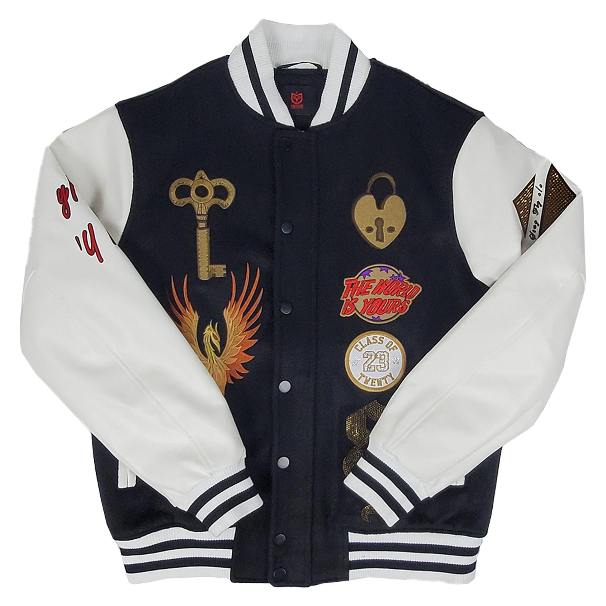 Calligraphy jacket with stylish embroidered patches